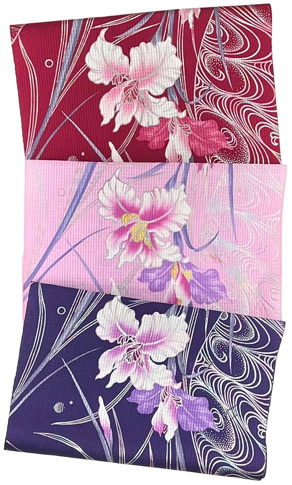 Amazon | 手芸染 京染浴衣生地 花柄 花菖蒲 箔入り 1柄色違い